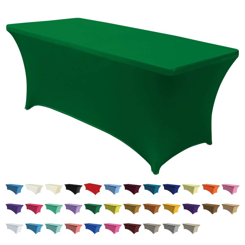 ABCCANOPY 6 FT Forest Green Spandex Table Cover Stretch Fitted Wrinkle Resistant Tablecloth Reuse for Rectangular Folding Table Patry Event Wedding Banquet Protector - Image 1